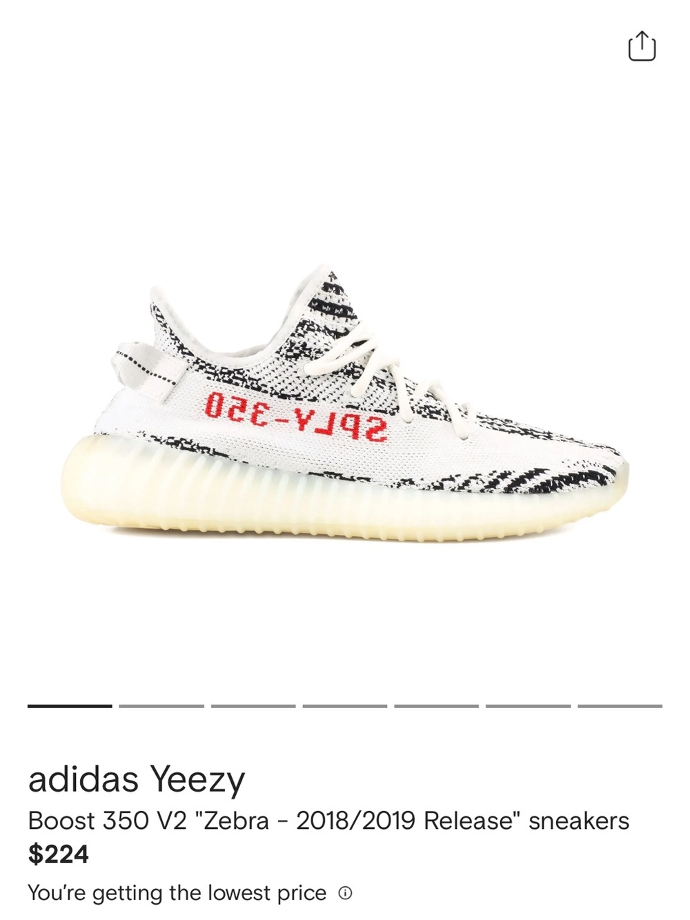 ADDIDAS YEEZY BOOST 350 V2 WHITE ZEBRA 7